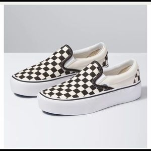 Vans slip-on platform, black and white checker, 5 men, 6.5 women
